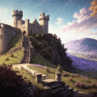 Majestic castle atop a hill with vibrant landscape