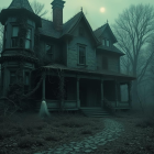 Haunted Victorian Mansion Surrounded by Eerie Mist