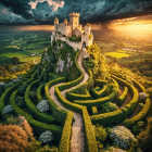 Aerial View of a Medieval Castle on a Green Hill