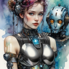 Futuristic Scene of Cybernetic Woman and Robot