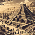 Ancient Pyramid Complex Surrounded by Rugged Cliffs