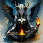 Regal figure in purple armor with glowing flame ball