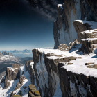Mountain Landscape with Snowy Cliffs and Moonlight