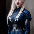 Elegant Dark Blue Gown with Intricate Lace Details