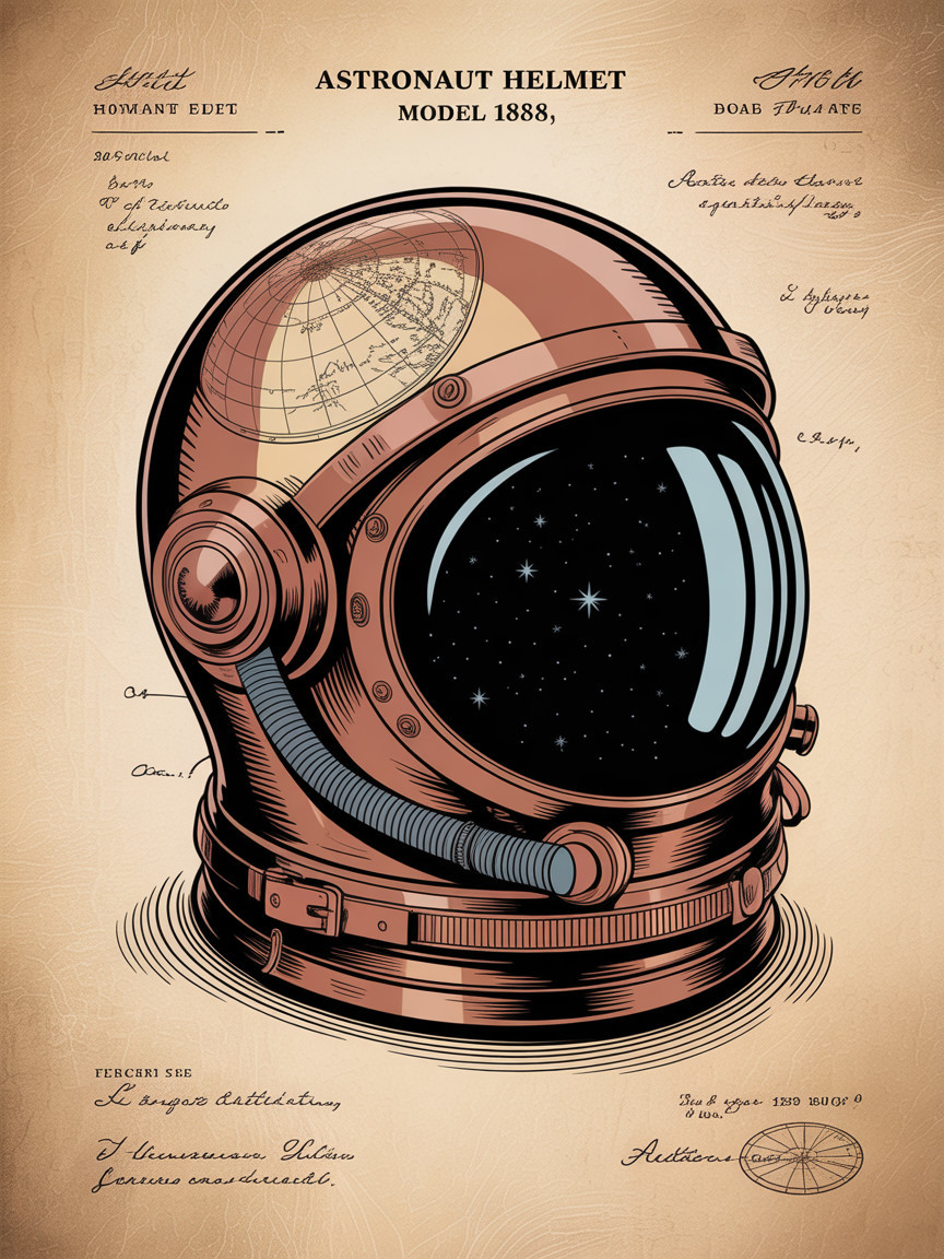 Vintage 1888 Astronaut Helmet with Detailed Illustrations