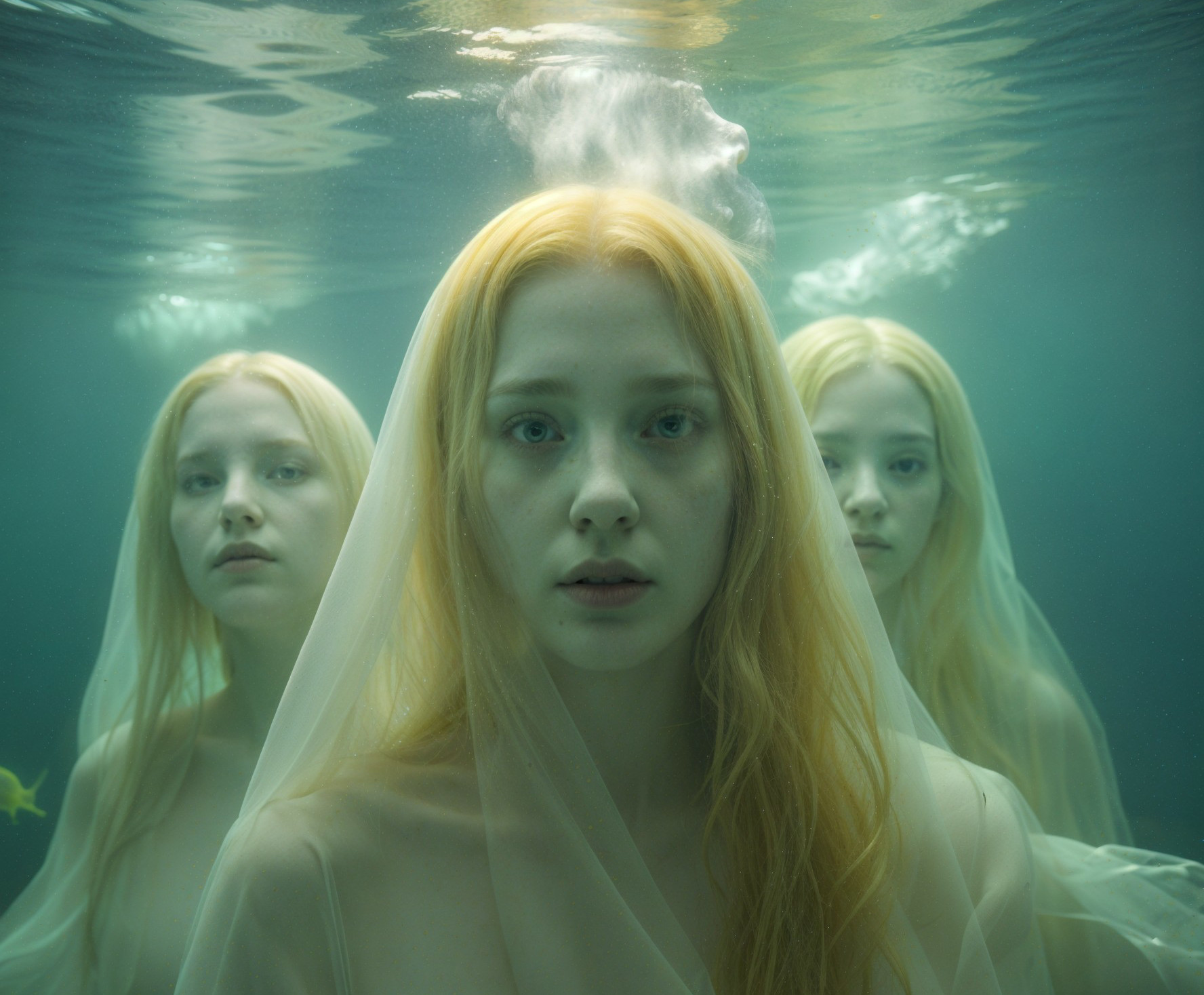 Ethereal Figures Submerged in Water with Veils