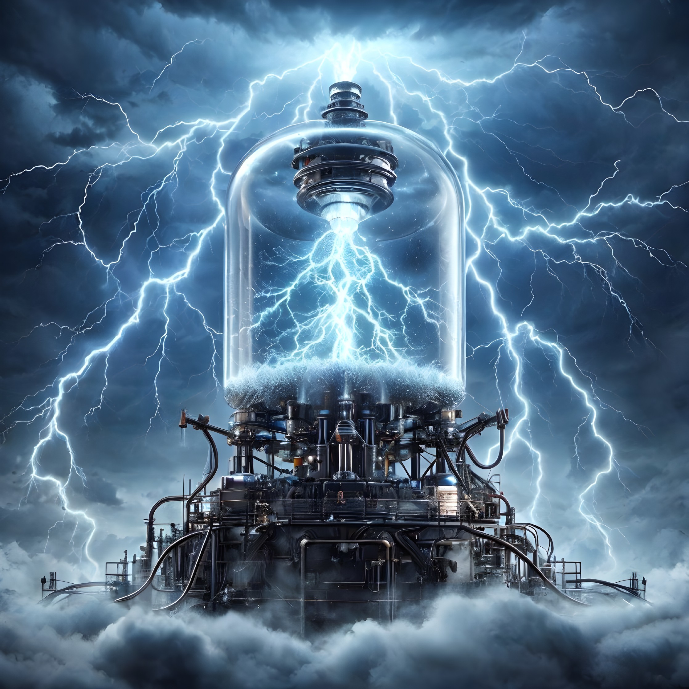 Futuristic Glass Bulb with Metal Structure and Lightning