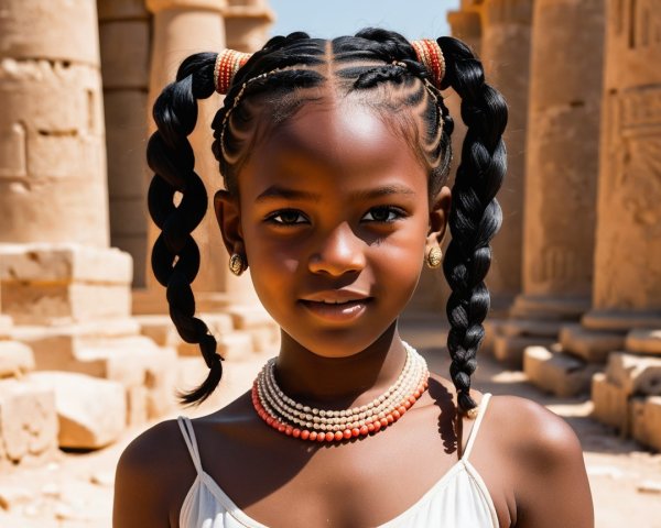 Young girl in ancient setting with stone columns