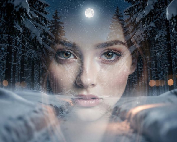 Abstract Double Exposure Portrait of a Young Woman