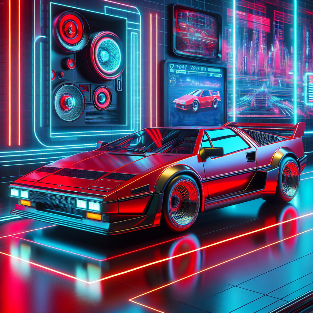 Futuristic Neon Scene with Retro Sports Car and Grids