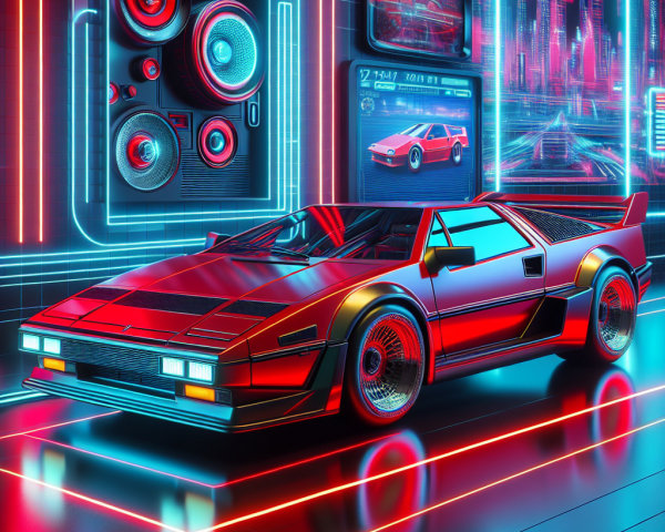 Futuristic Neon Scene with Retro Sports Car and Grids
