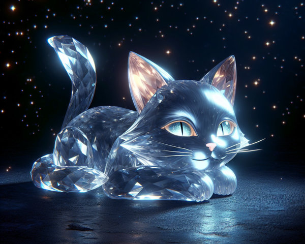 Crystal Cat Sculpture with Cosmic Background