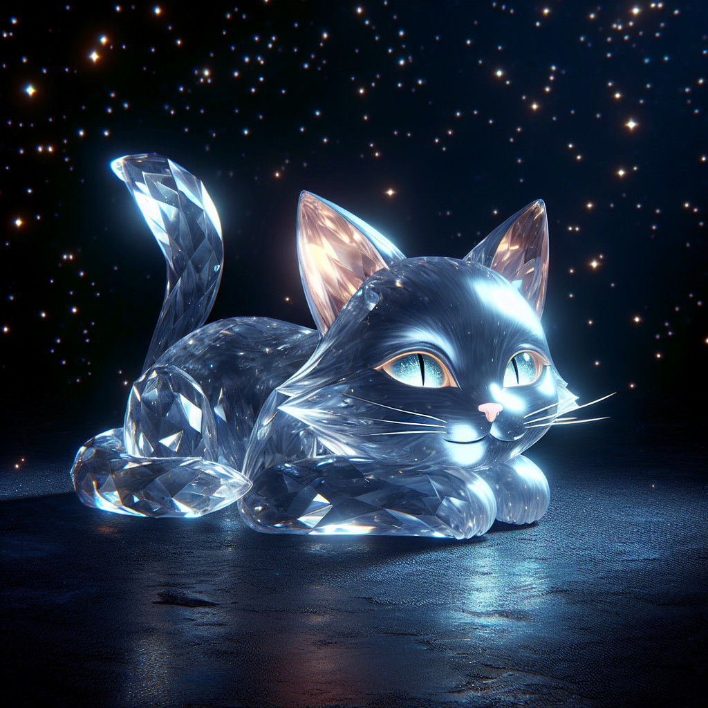 Crystal Cat Sculpture with Cosmic Background