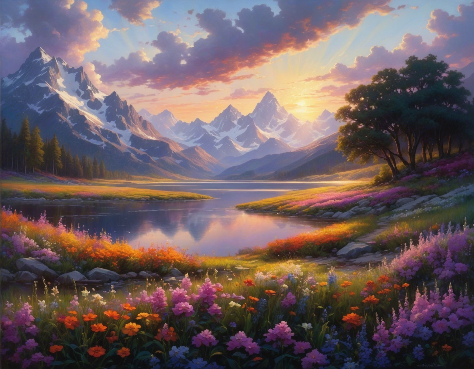 Majestic Mountains and Serene Lake at Sunset