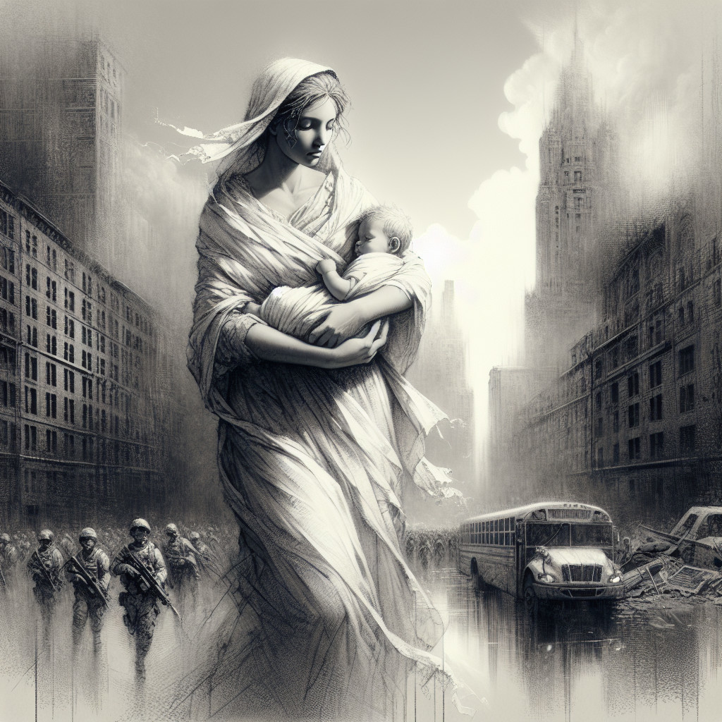 Mother and Baby in Urban Chaos and Resilience