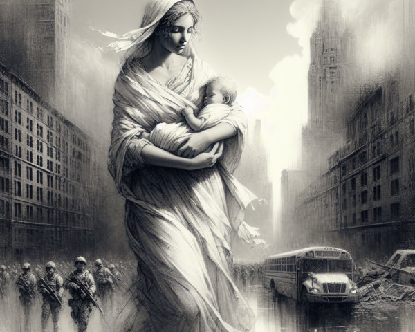 Mother and Baby in Urban Chaos and Resilience
