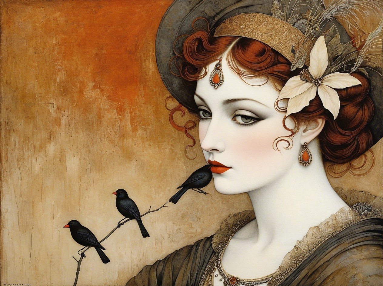 Portrait of a Woman with Red Hair and Elegant Attire