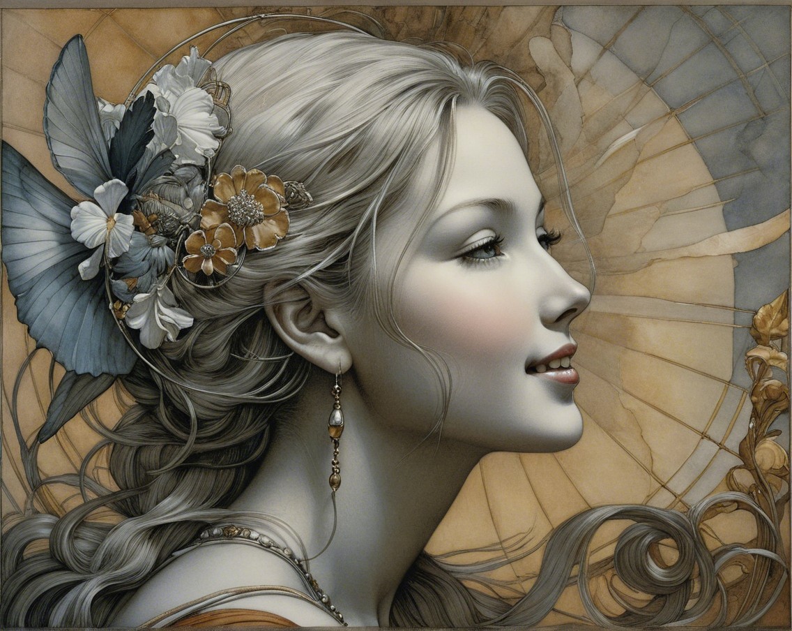 Ethereal Woman with Silver Hair and Floral Accents