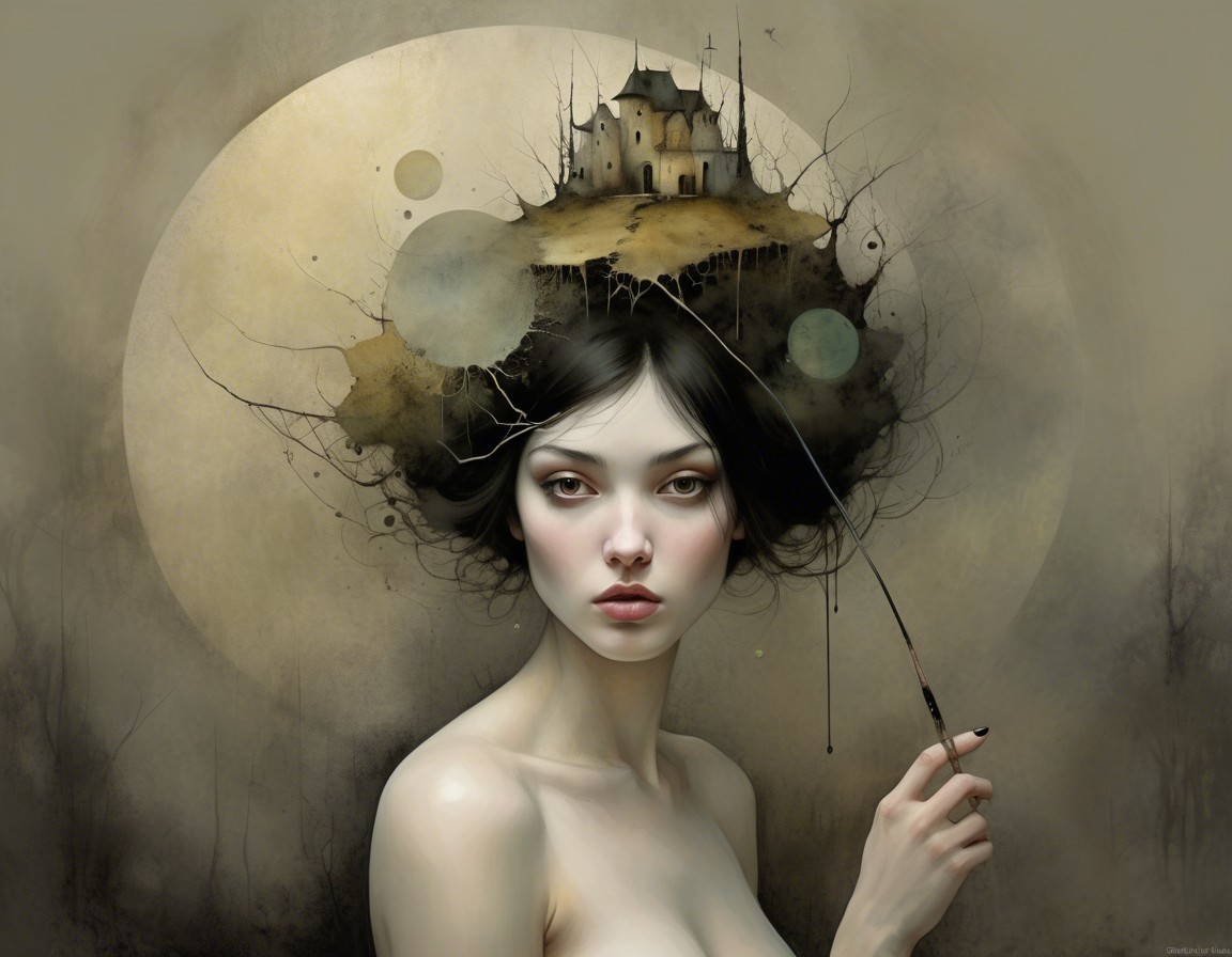 Surreal Portrait of a Woman with Ethereal Landscape