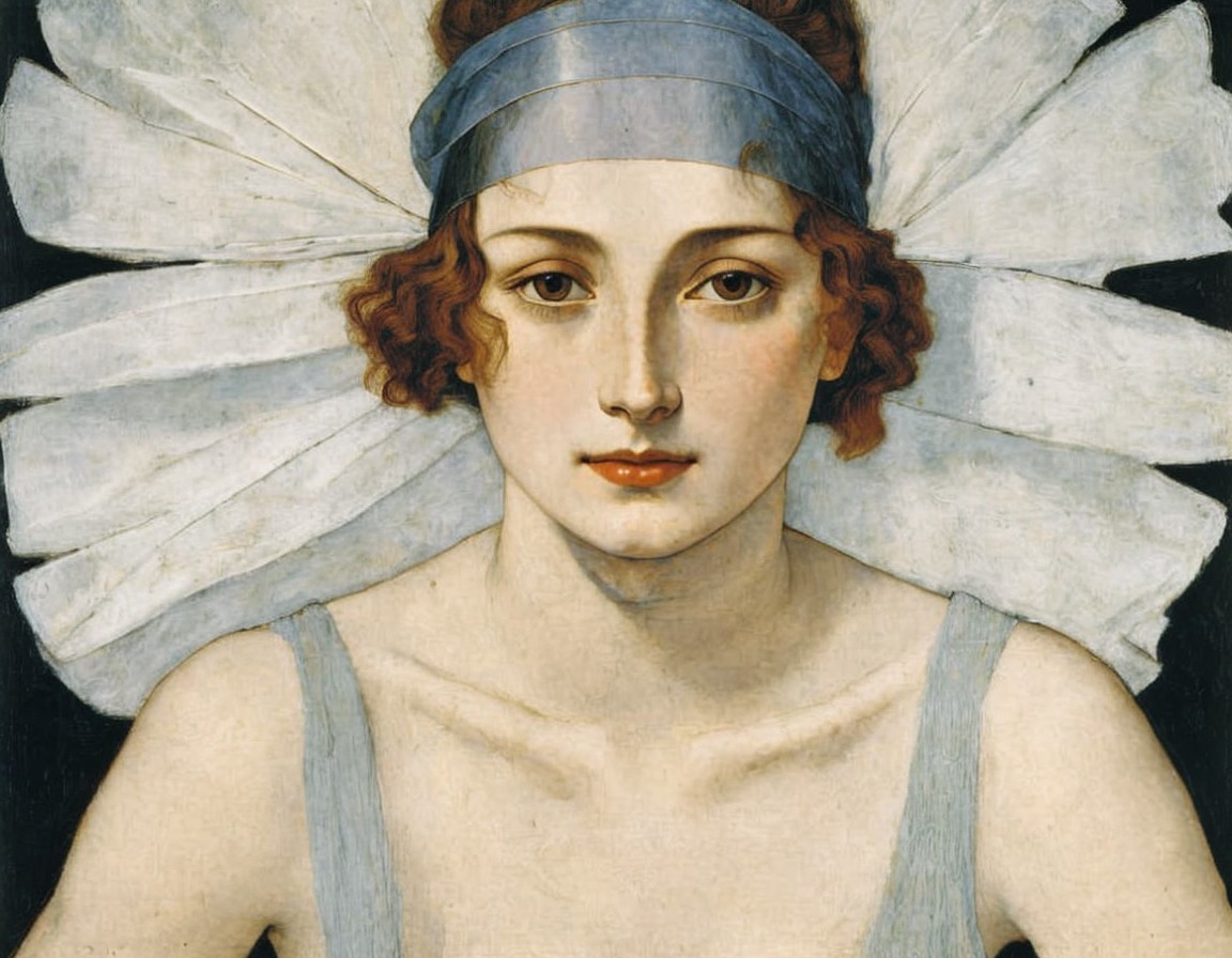 Serene Young Woman with Red Hair and Blue Headband