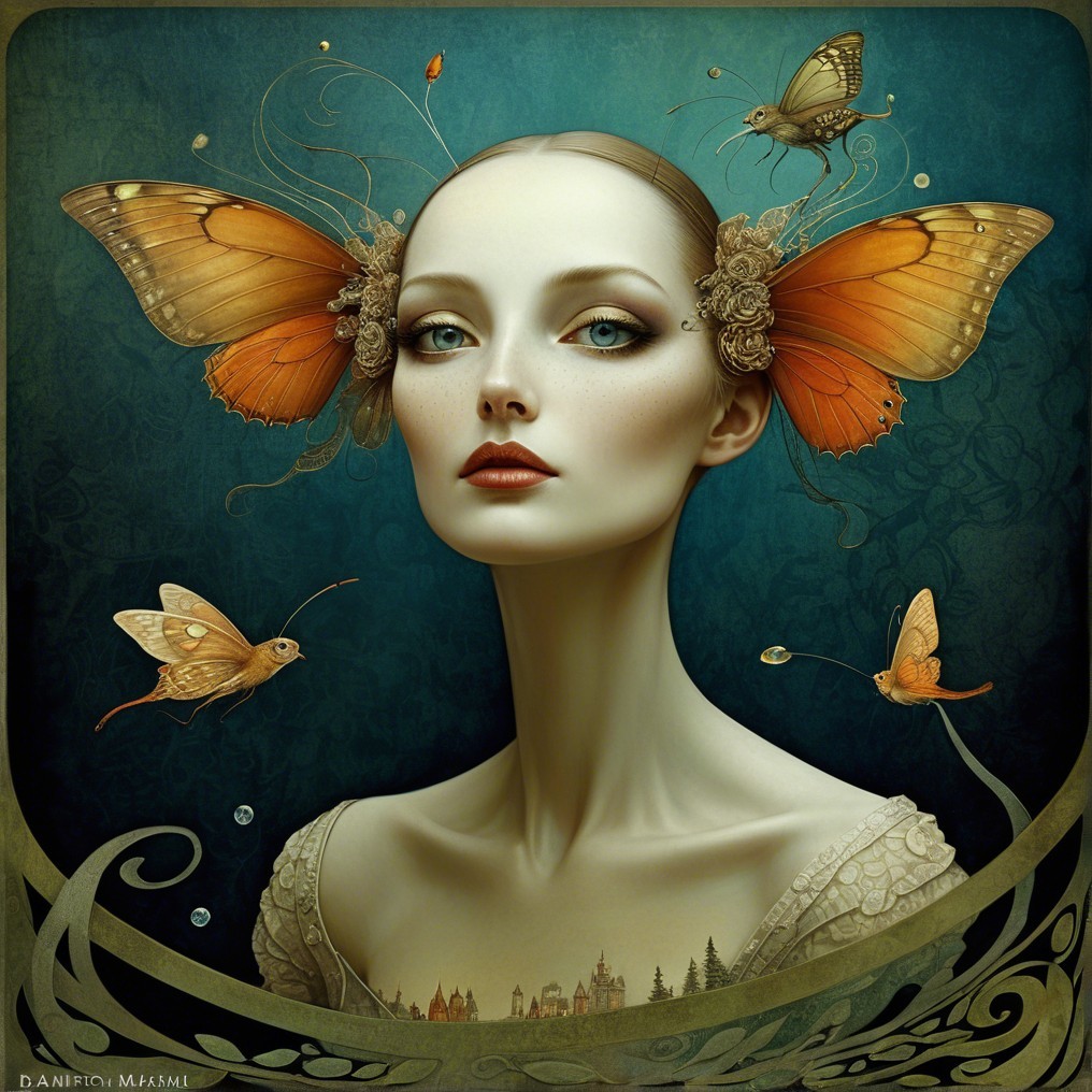 Surreal Woman with Butterfly Wings and Floral Accents