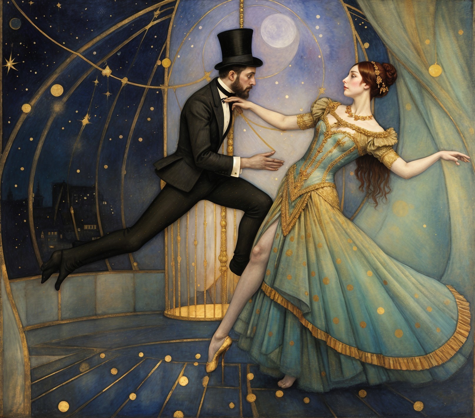 Couple Dancing Under Starry Night with Moonlight Glow