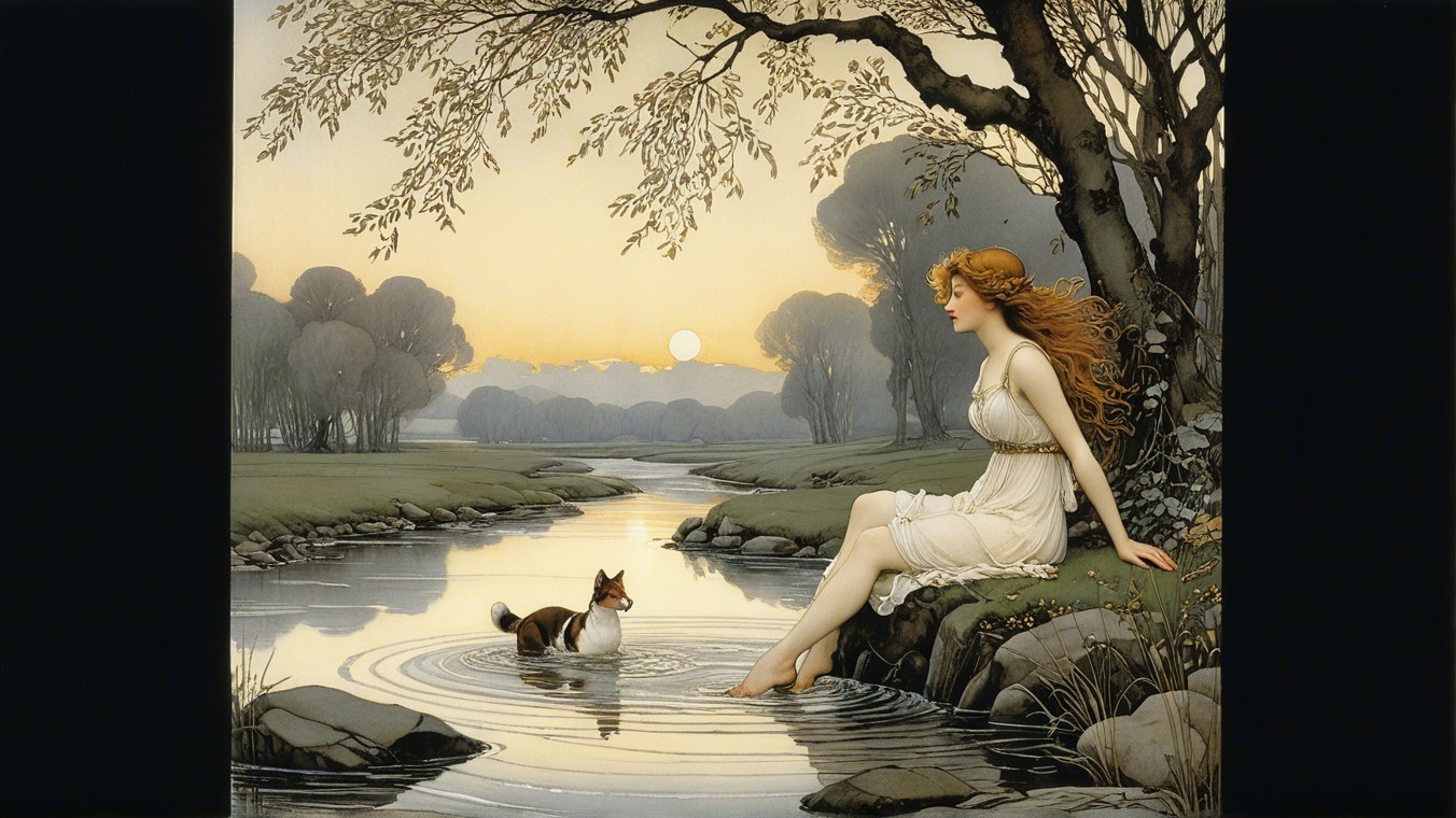 Serene Sunset Scene by a Tranquil River