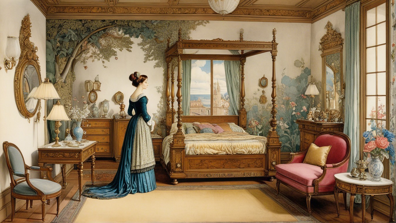 Elegant Bedroom with Four-Poster Bed and Scenic View