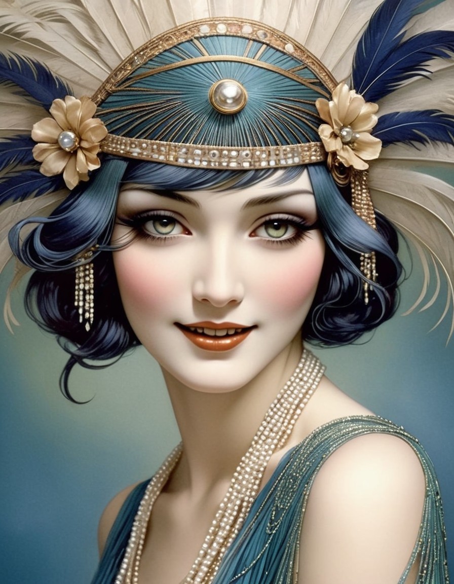 1920s Flapper Style Woman with Feathered Headband