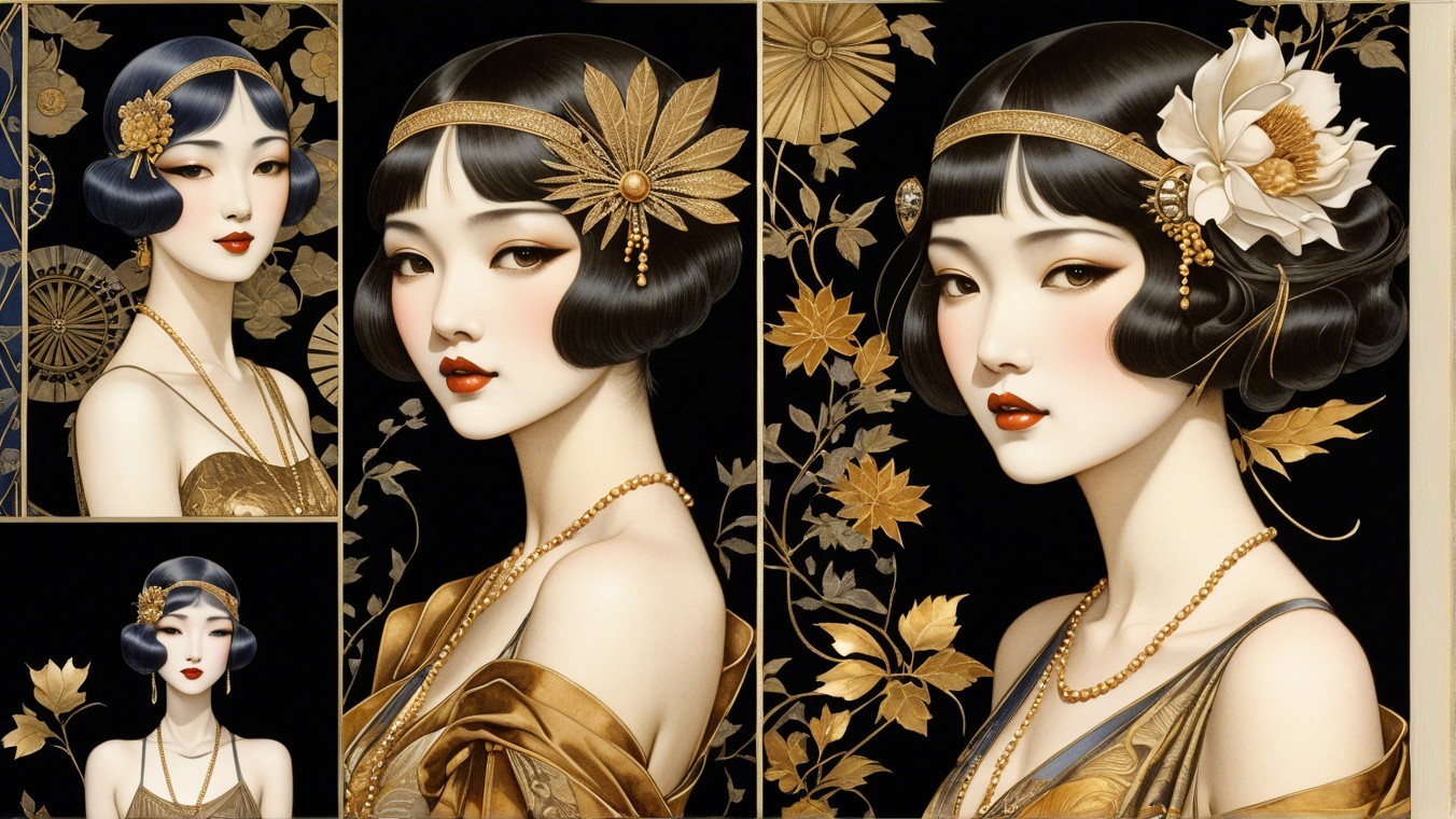 Elegant Women in Vintage Attire with Floral Accents