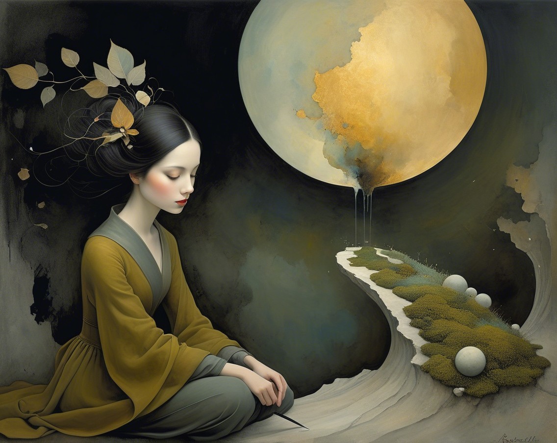 Contemplative Figure Against Dark Backdrop with Moonlight