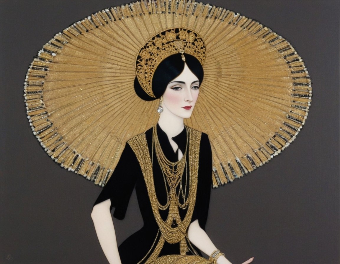 1920s Flapper Woman with Ornate Headpiece and Dress