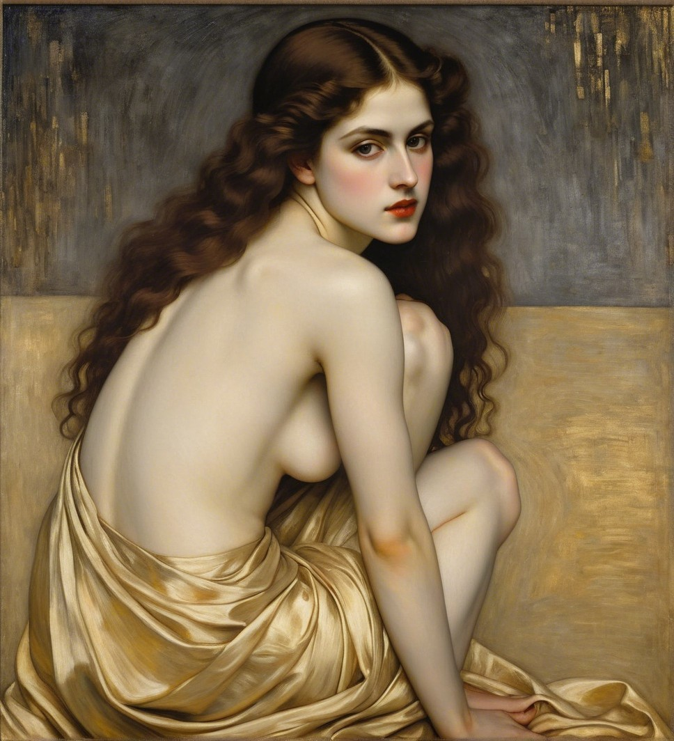 Portrait of a Young Woman with Flowing Hair and Drapery