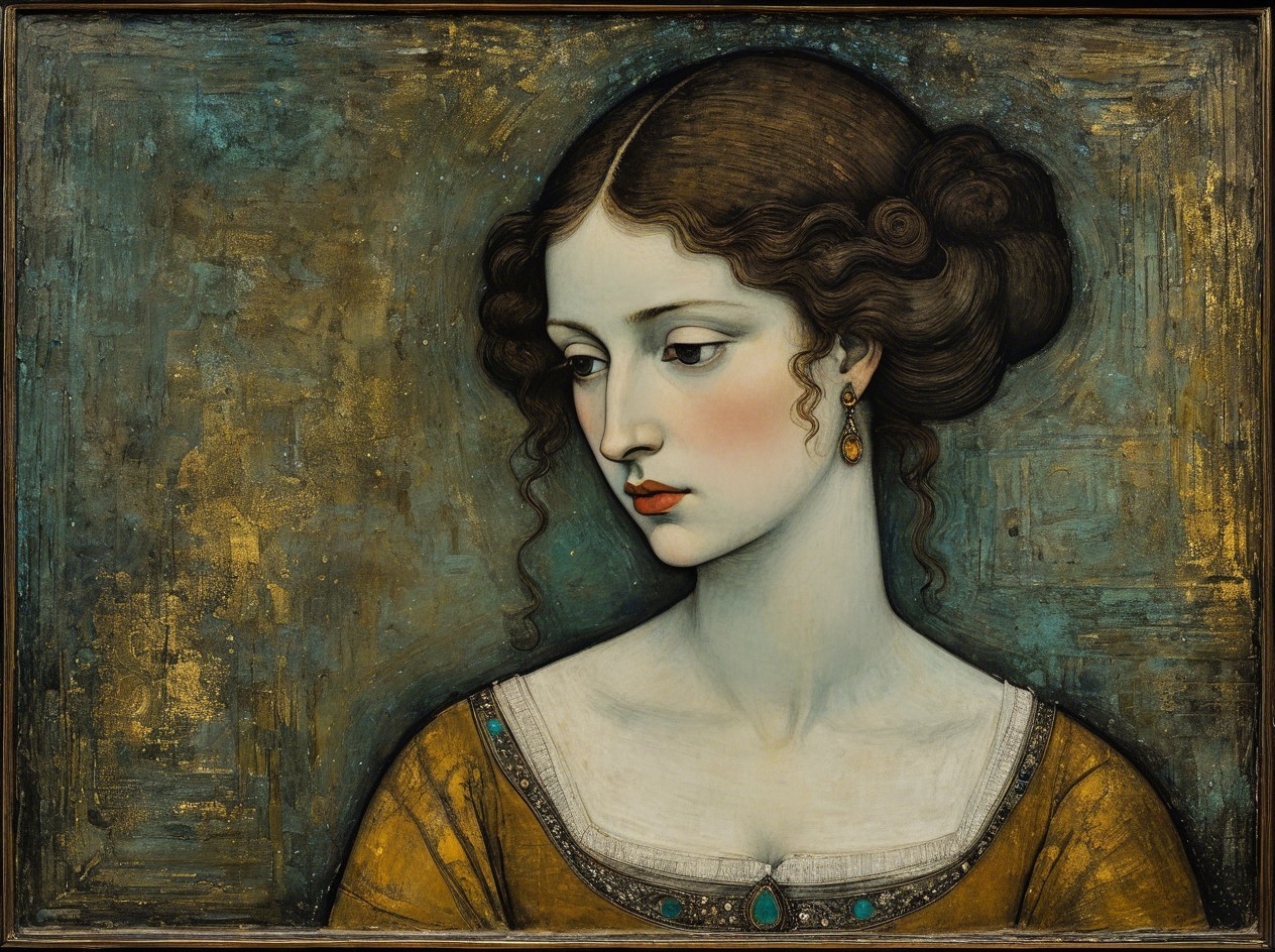 Digital Painting of Woman in Golden Dress with Jewels