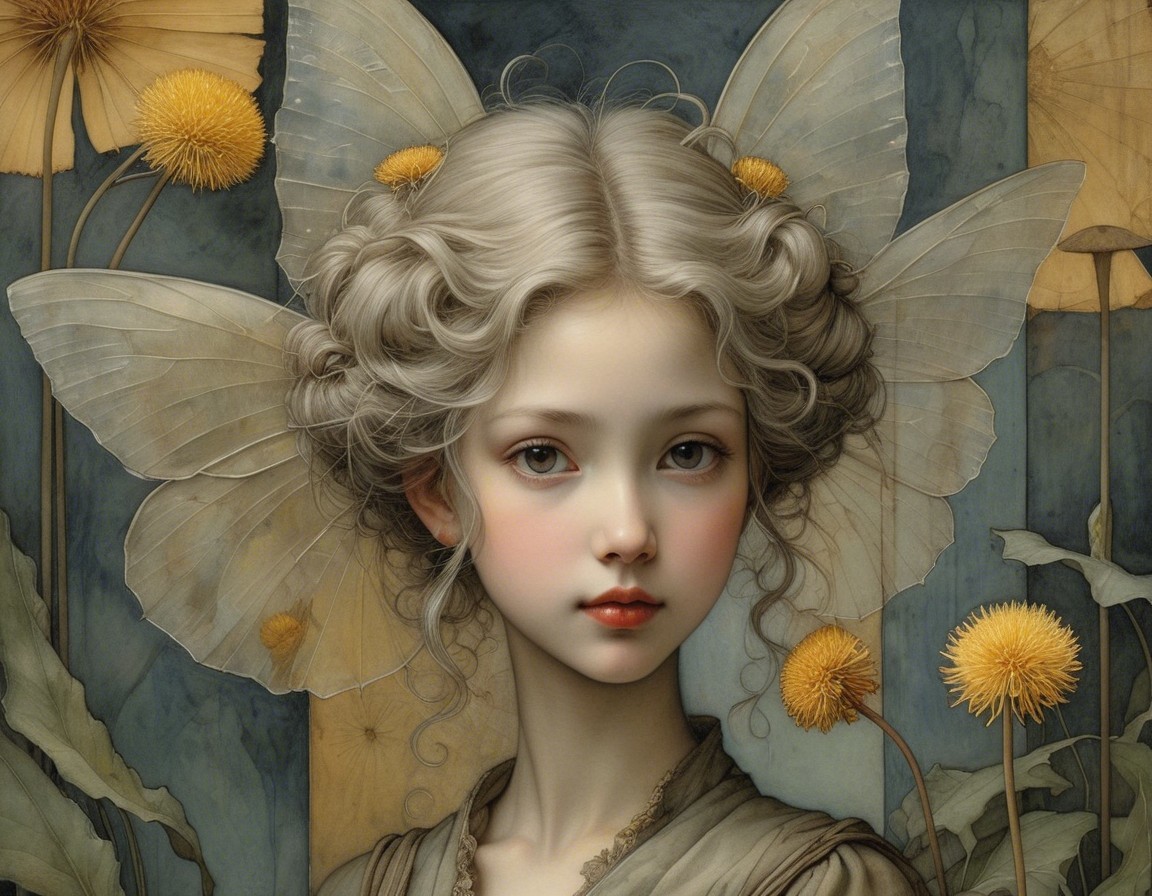 Young girl with blonde curls and butterfly wings