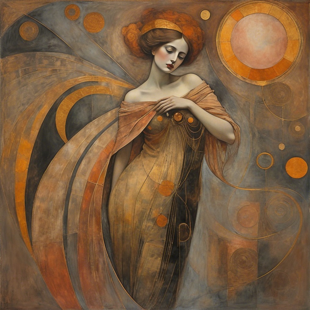 Ethereal Figure in Flowing Fabrics with Abstract Shapes