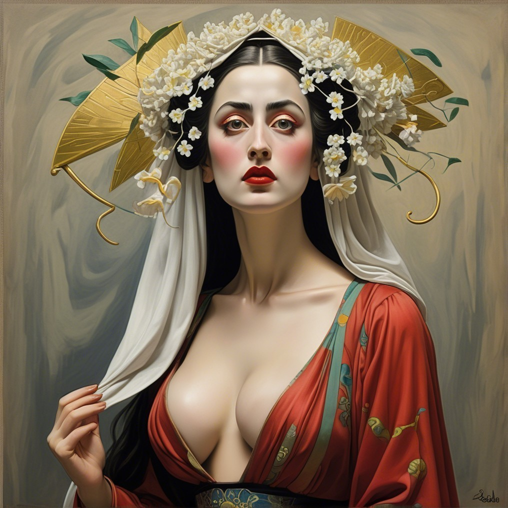 Portrait of a Woman with Floral Headdress and Outfit