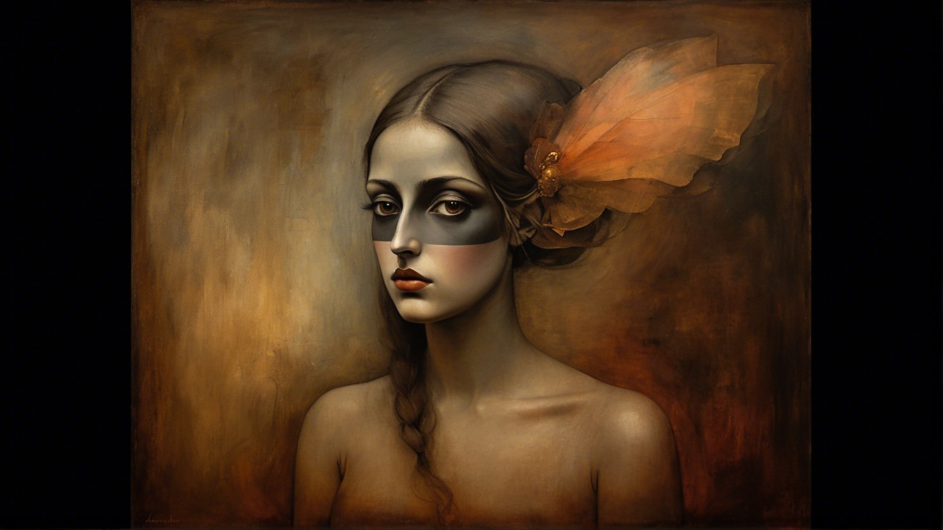Portrait of a Woman with Dark Hair and Feather Adornment