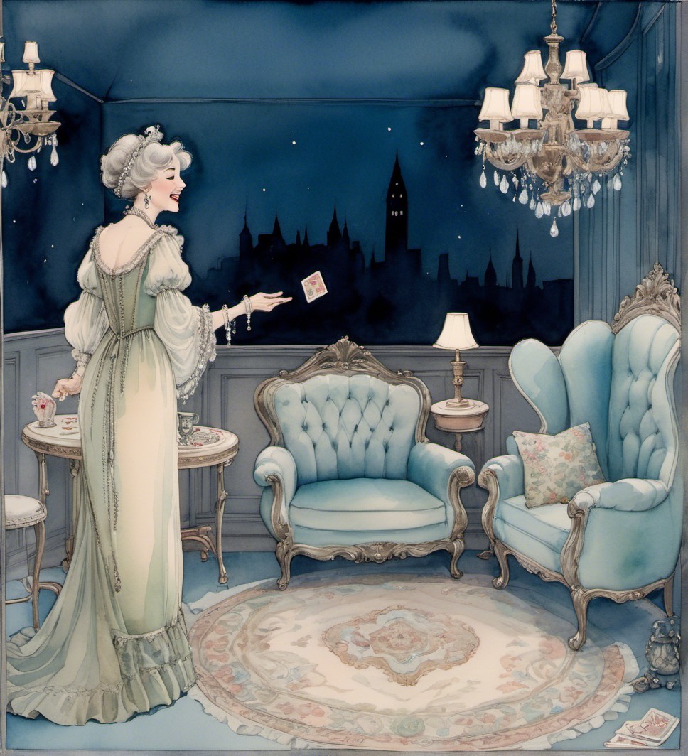 Elegant Woman in Vintage Room with City View