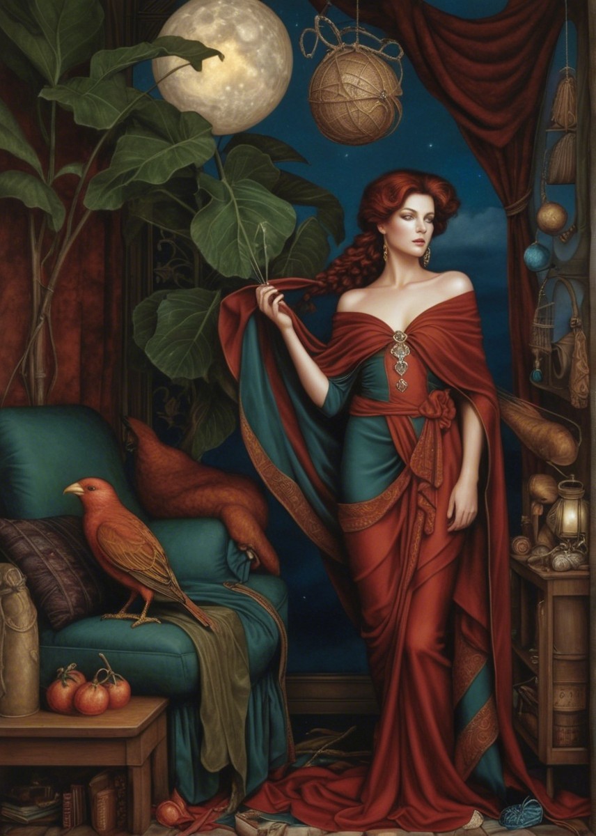 Elegant Figure in Adorned Room with Mystical Glow