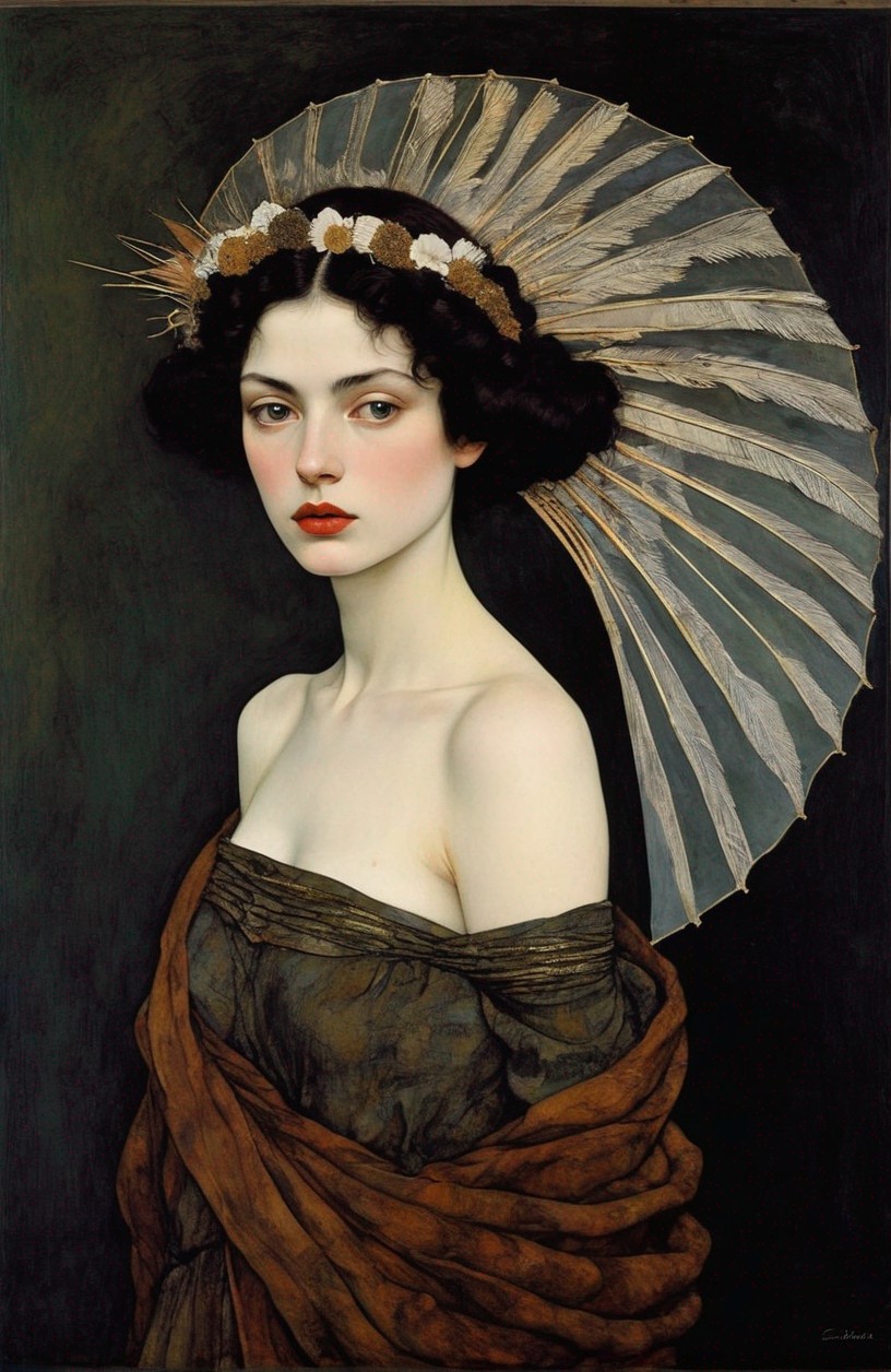 Portrait of a woman with pale skin and dark hair