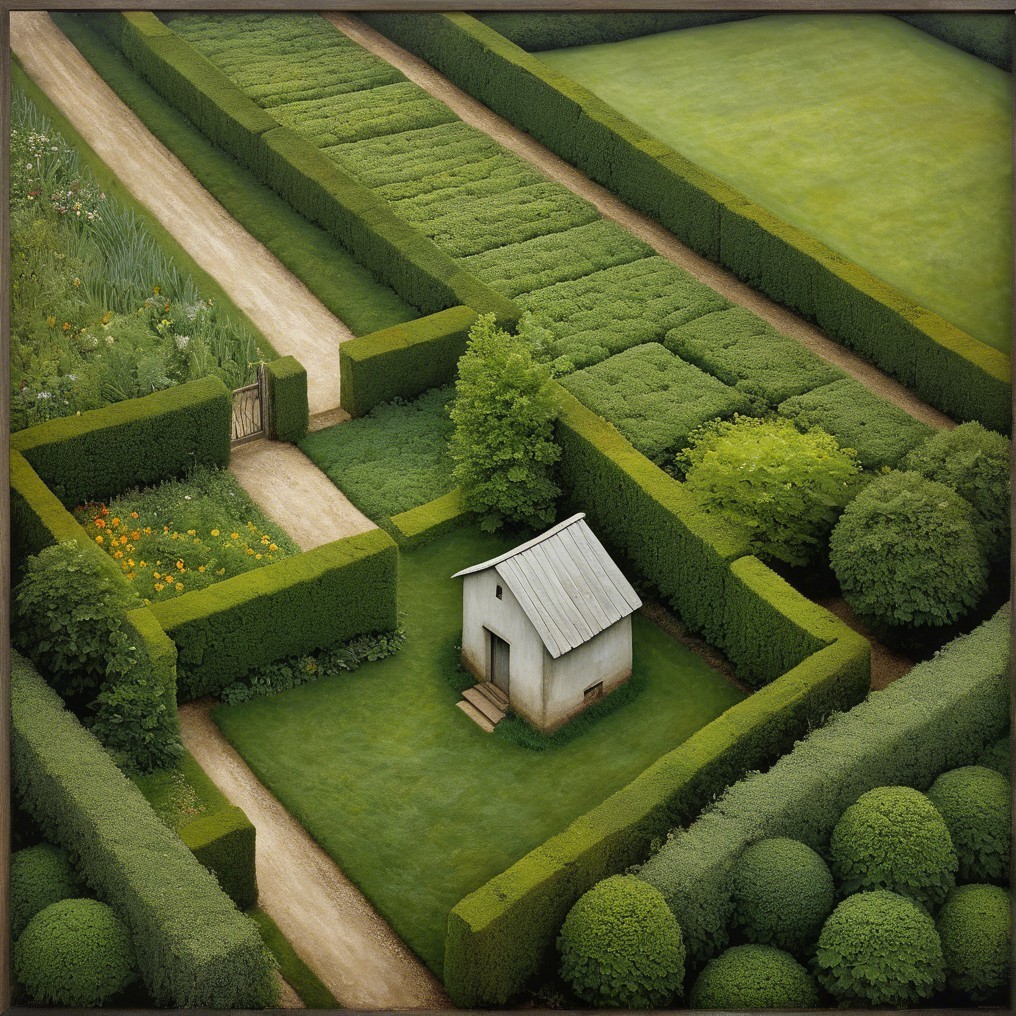 Aerial View of a Manicured Garden with House