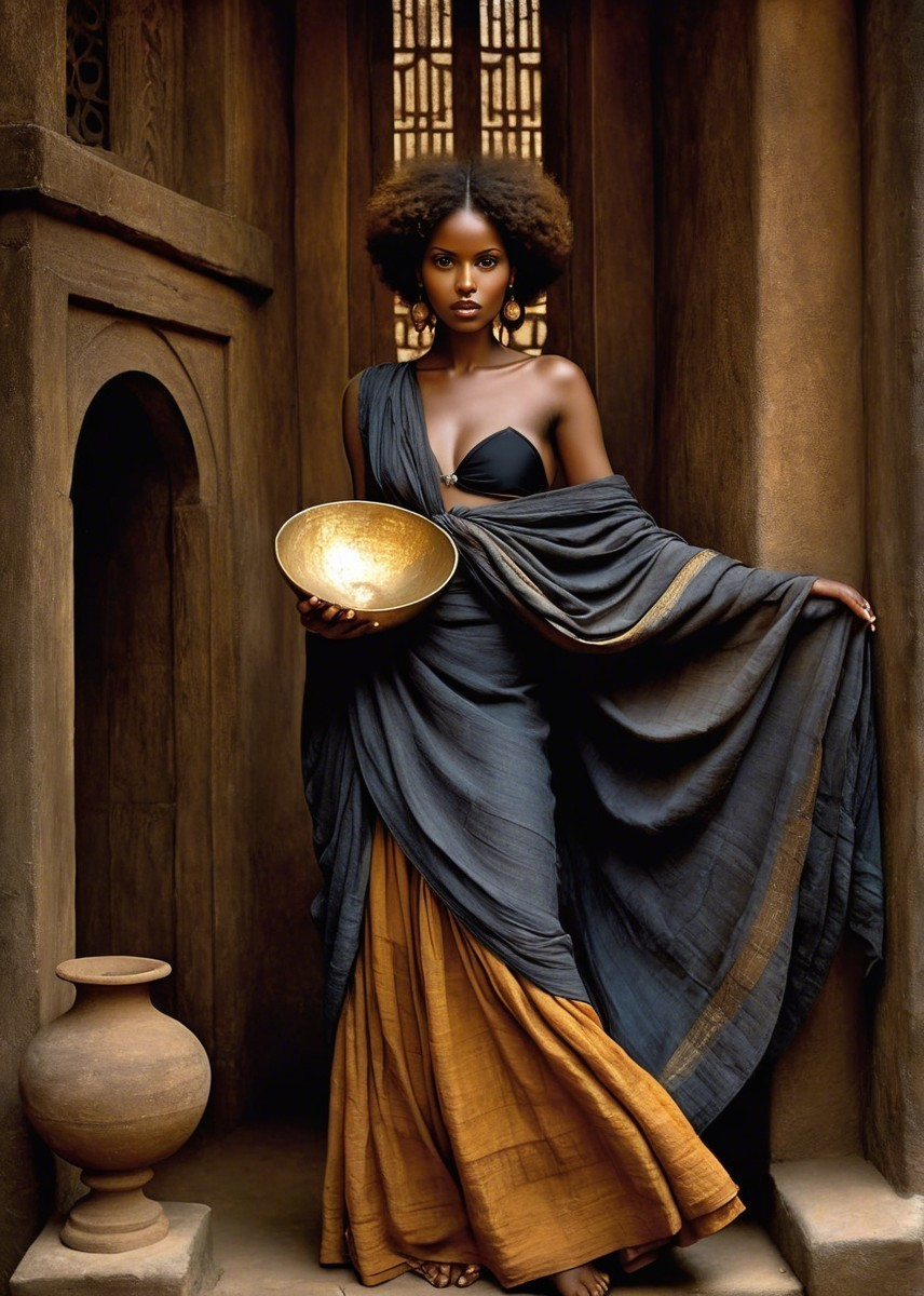 Graceful Figure in Ancient Stone Setting with Bowl