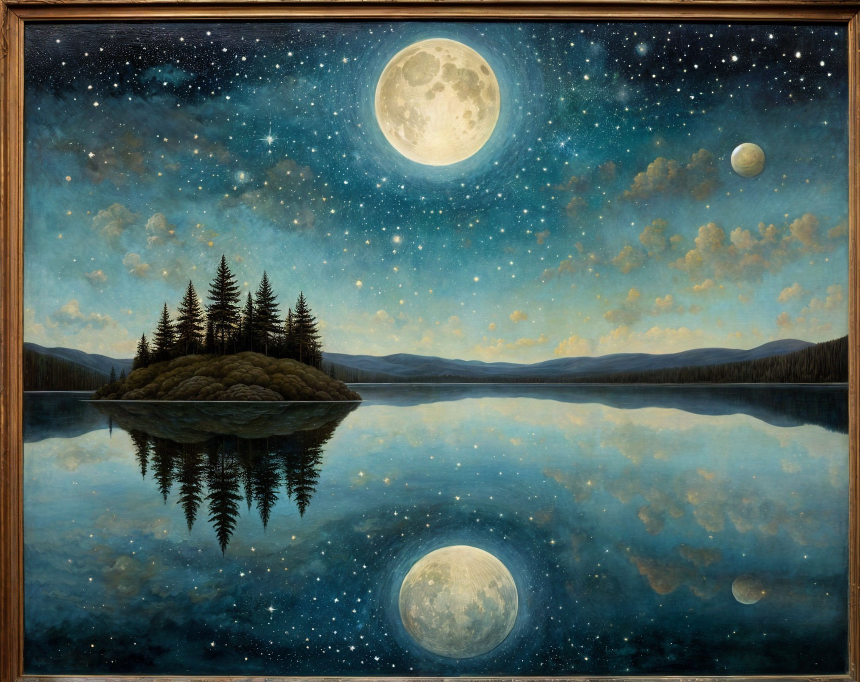Serene Landscape with Lake and Vibrant Night Sky