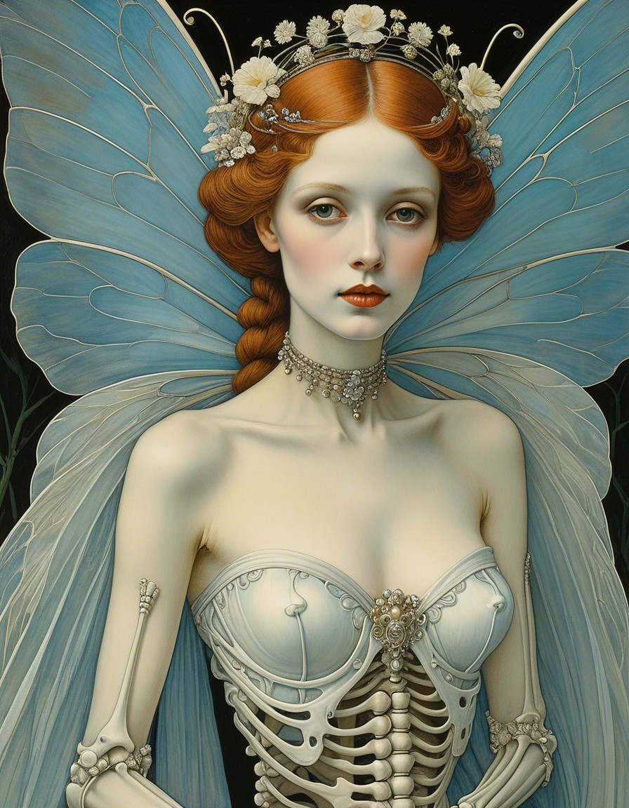 Surreal Woman with Butterfly Wings and Floral Crown