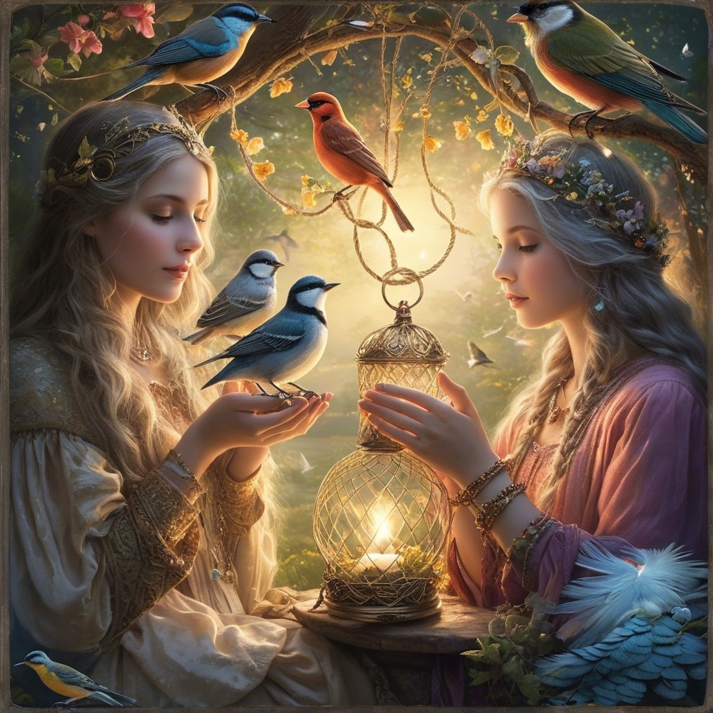 Ethereal Women with Lantern in Enchanted Setting