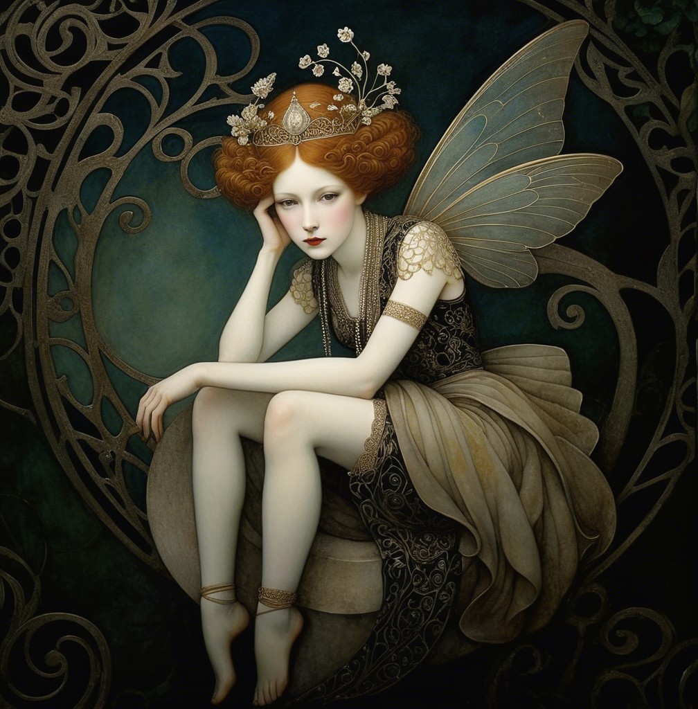 Serene Fairy with Ethereal Wings and Floral Adornments