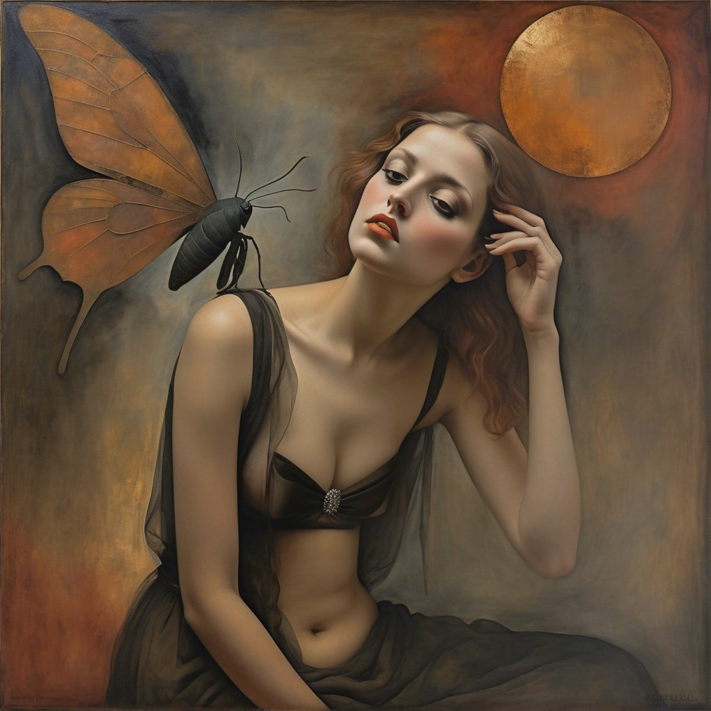 Contemplative Woman with Butterfly in Mystical Setting