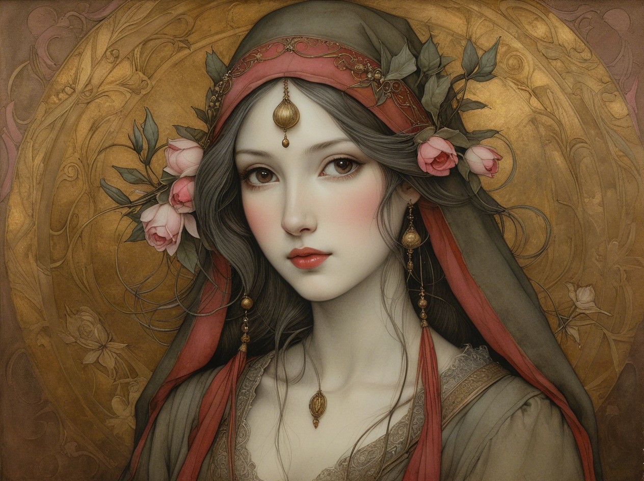 Close-up portrait of a serene East Asian woman