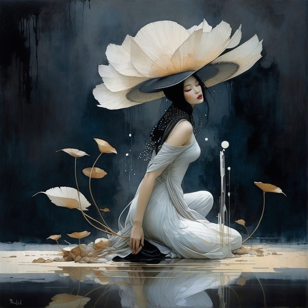 Serene Woman in White Gown Surrounded by Nature